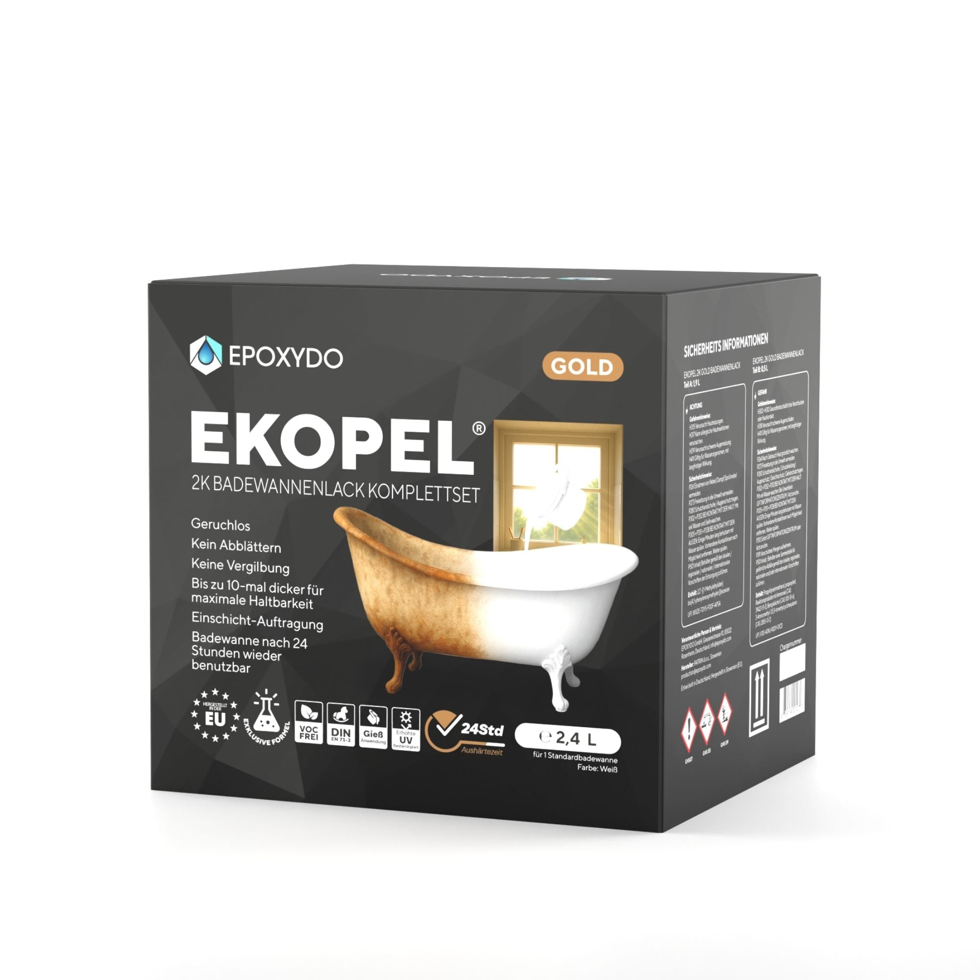 EKOPEL 2K-GOLD – Esmalte para bañeras. Kit completo. 24h endurecimiento. Mayor resistencia a los rayos UV.