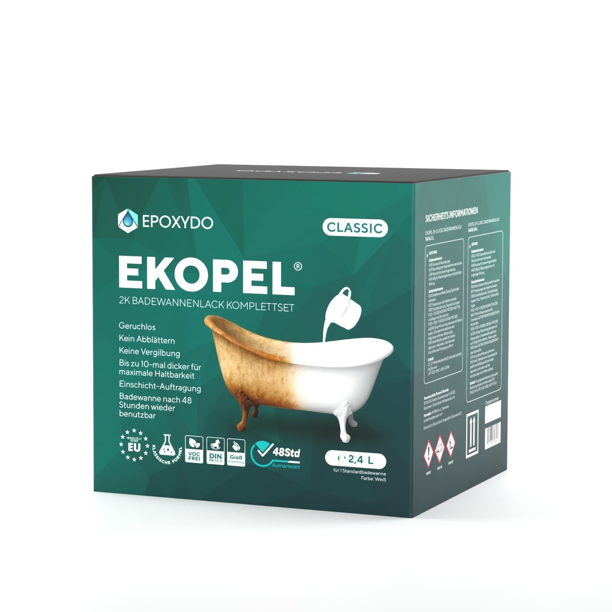 EKOPEL 2K-CLASSIC esmalte para bañeras. Kit completo. Tiempo de endurecimiento: 48 horas.